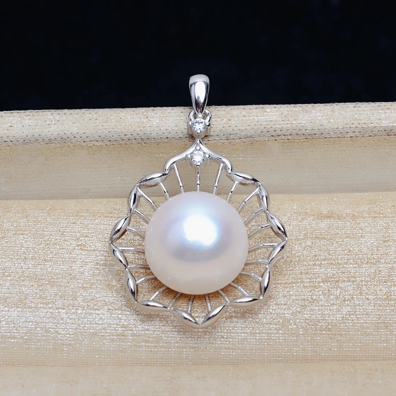 Elegant S925 Sterling Silver Flower Pearl Semi Mount Pendant Setting for 12-14mm Beads Women Jewelry Making Accessories JG5197