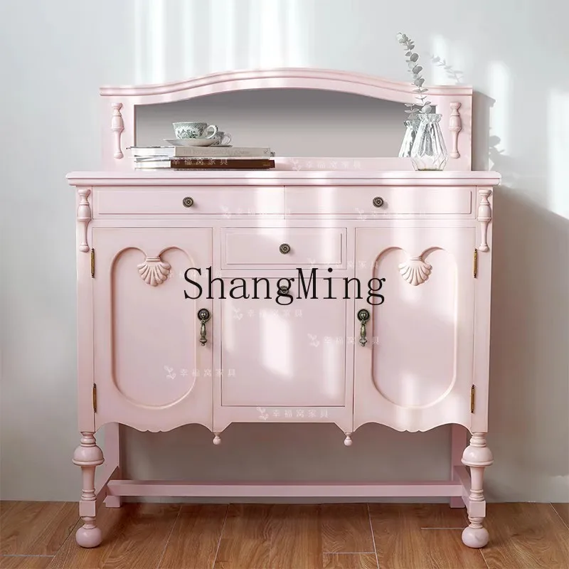 

FG solid wood pink studio makeup table with mirror household small apartment princess dresser beauty cabinet