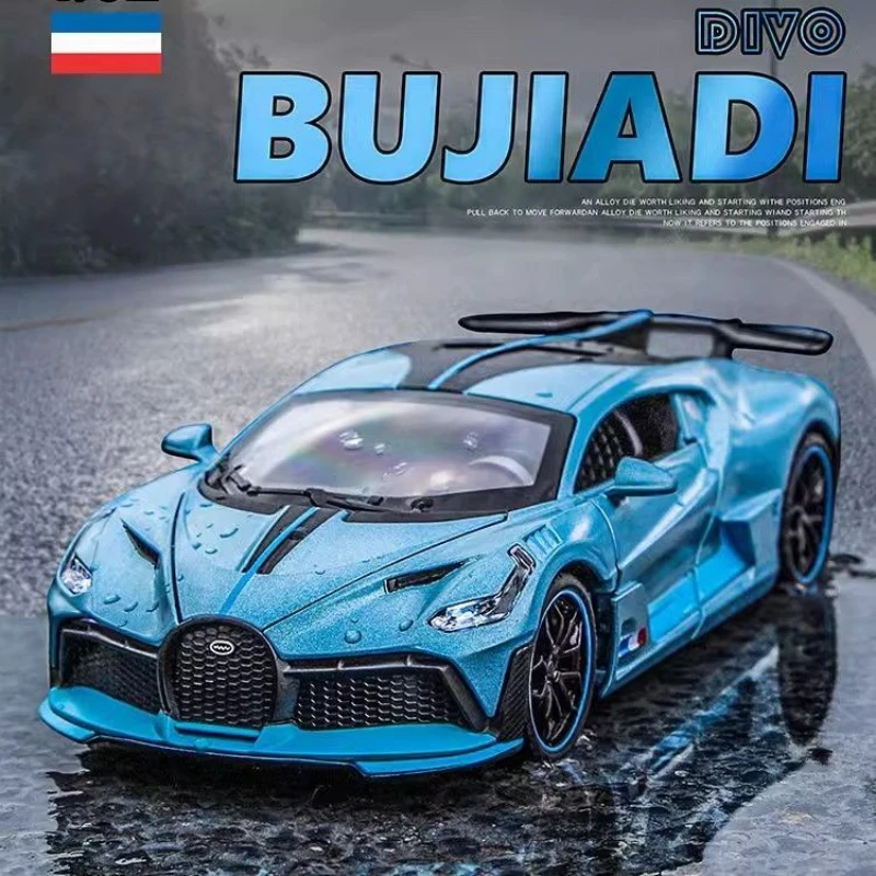 Simulación Bugatti Divo Supercar coche en miniatura de aleación metal tirar hacia atrás sonido y luz coche de juguete regalo de cumpleaños