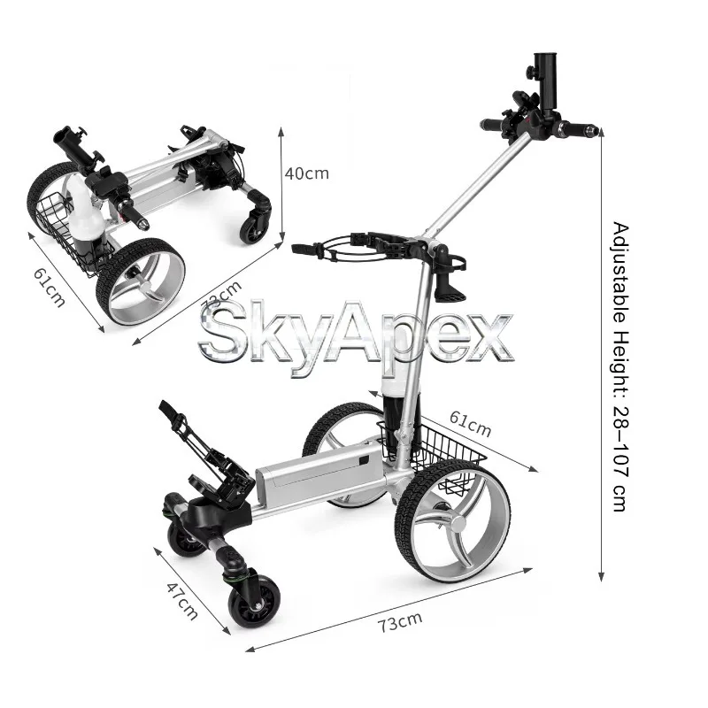 Lightweight Aluminum Foldable Golf Trolley Featuring Storage Basket To Keep Golf Accessories For Easy Reach Convenient Transport