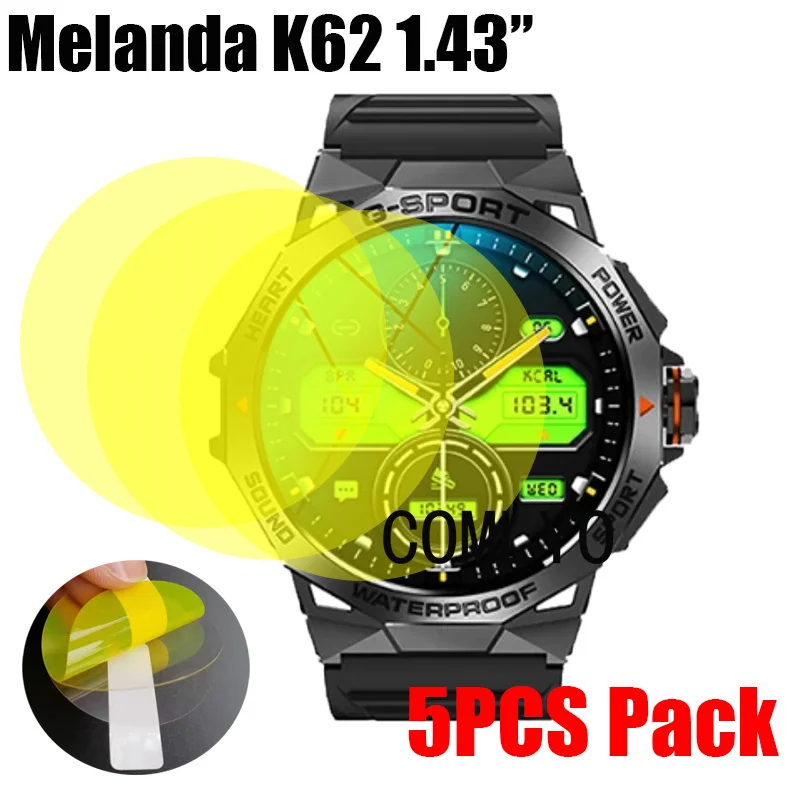 5PCS For MELANDA K62 1.43” Screen Protector Smart Watch Ultra Thin Cover HD TPU Film