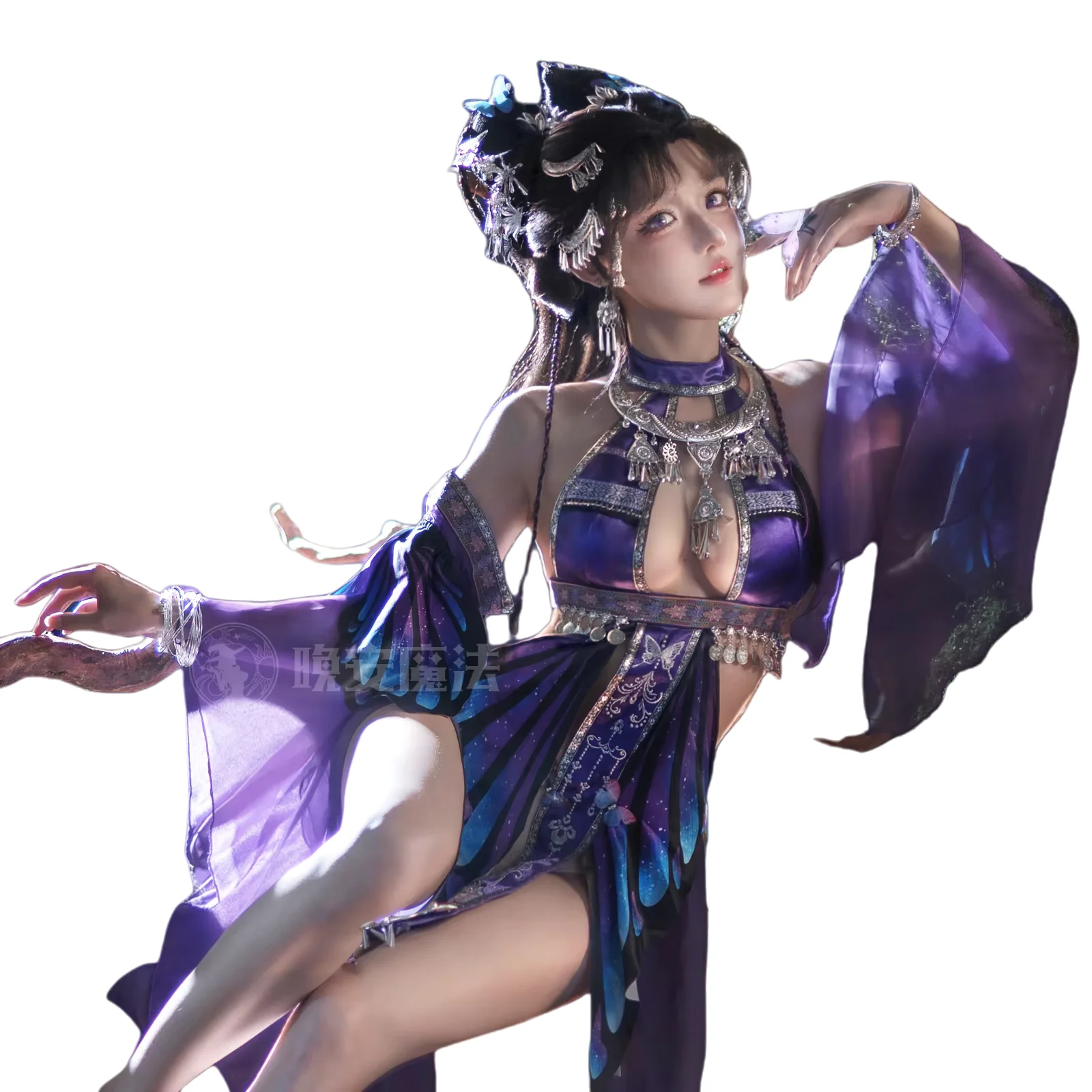 

IJN Azuma Cosplay Costumes Sexy Purple Butterfly Cheongsam Party Dress Butterfly Bandage Dress Women Halloween Costume
