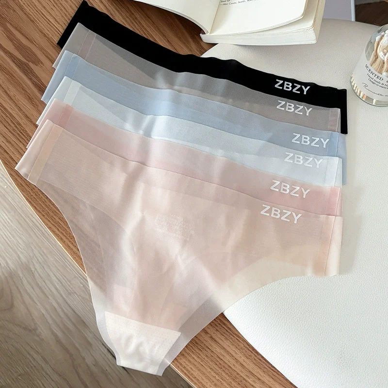 6-Piece Ultra-thin Semi Transparent Ice Silk Underwear, Low Waist Sexy Solid Color Triangle Pants, Women's Breathable Underwear