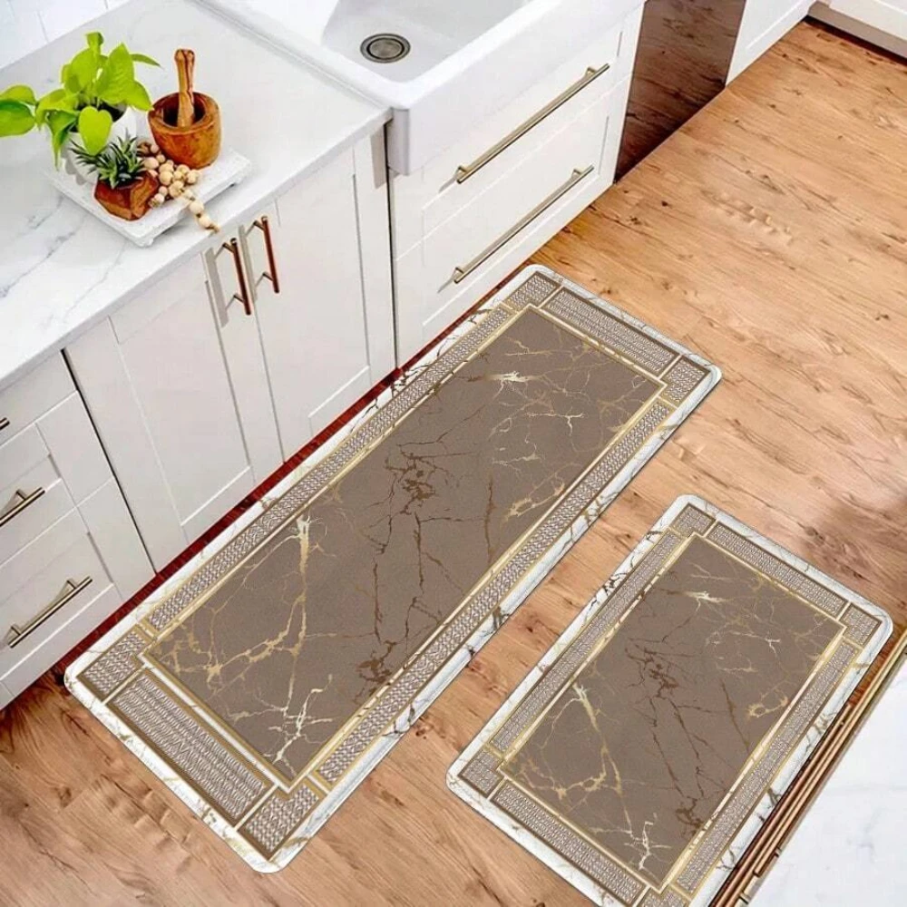 Goldbraune Marmorstruktur, Anti-Ermüdungs-Küchenbodenmatte, rutschfester Küchenläufer, Teppich, Bauernhaus, Schlafzimmer, Wohnzimmer-Dekoration