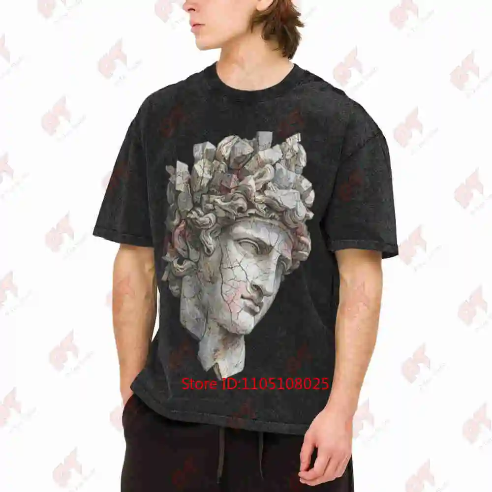 Classical Statue Head Marble Bust Art Vintage Washed Tee Pure Cotton T-Shirt
