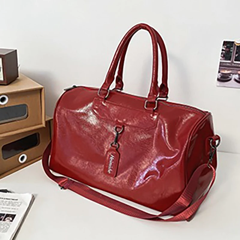 Cross Border Patent Leather Waterproof PU Hand-held Large Capacity Leisure Short Distance Business Travel Luggage Storage Bag