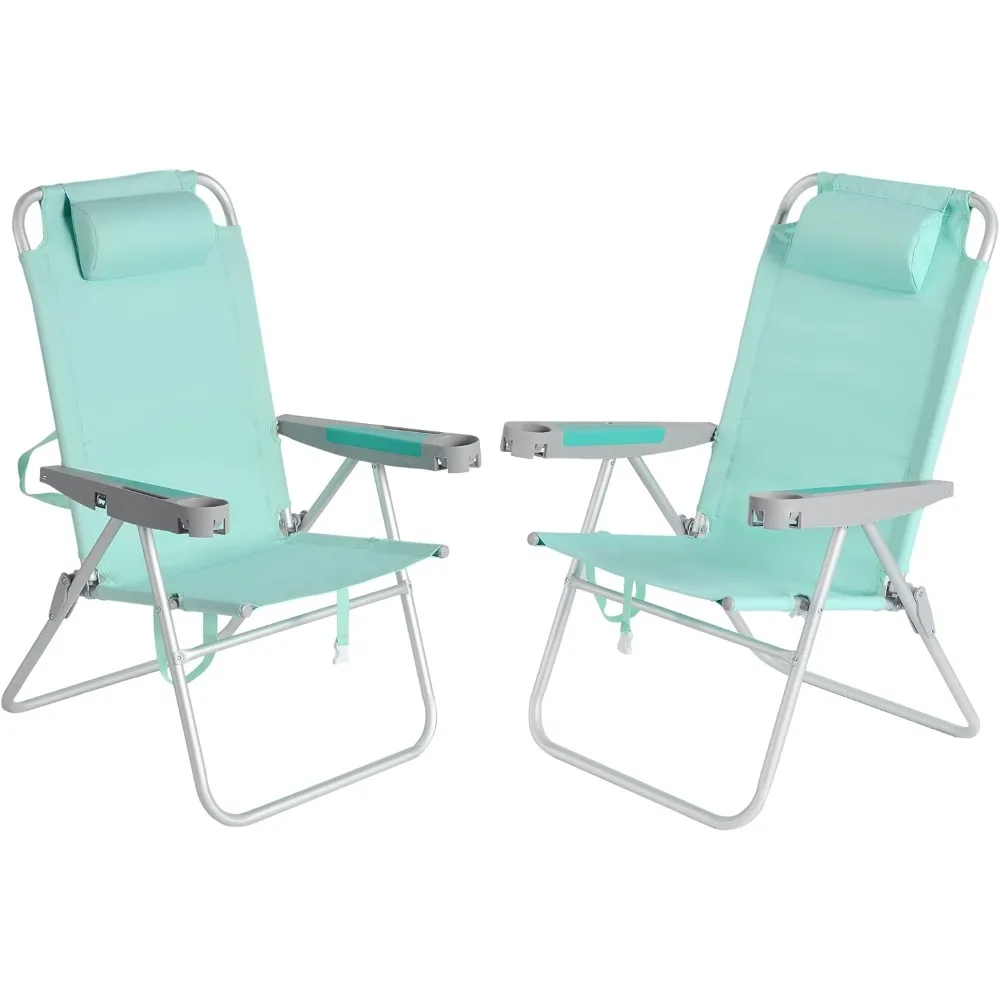 

17" Tall Oversized Beach Chairs 2 Pack for Adults Heavy Duty 500 LBS, 5 Position, Portable High Folding Camping Chair with Cup