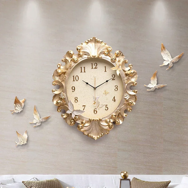 Chic Aesthetic Wall Clock Unique Italy Gold Art Dining Room Wall Watch Stylish Creative Reloj De Pared Living Room Decoration