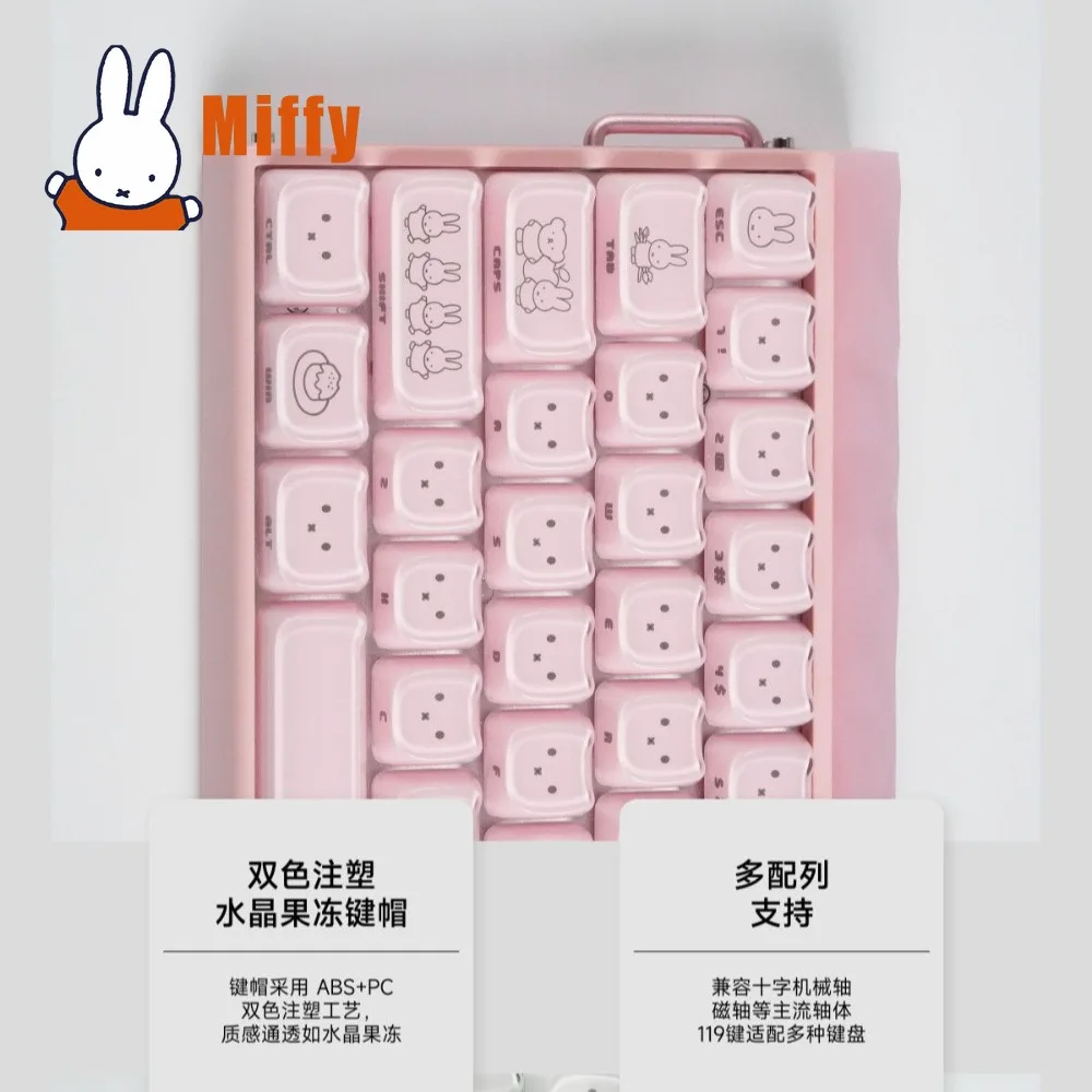 Kawaii Miffy Keycaps Cute Rabbit Mechanical Keyboard Caps Crystal Jelly Cat Ear Side Printed Desktop PC Gaming Decor Gift view 6