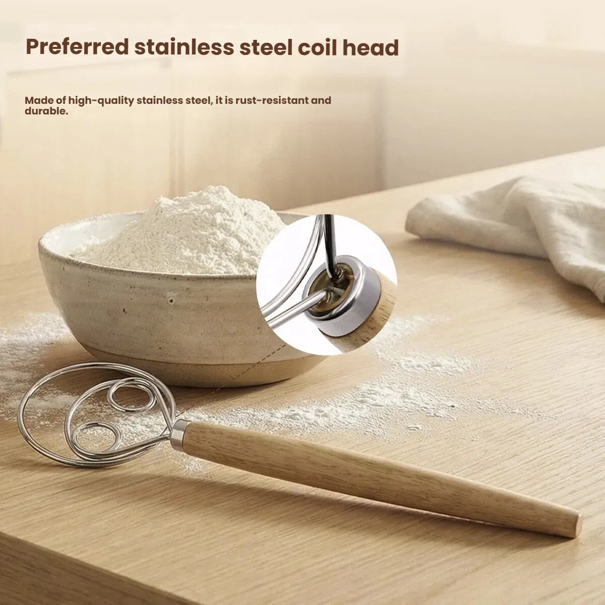 Batidor de masa grande con mango de madera, batidor danés, mezclador manual de masa para pan, batidor de cocina, batidor manual de huevos, herramientas y accesorios de repostería