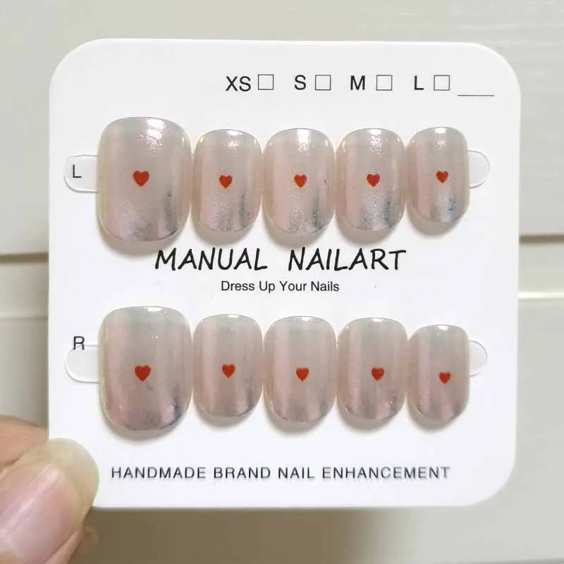 10 قطعة رأس مستدير قصير أورورا الوردي اضغط على الأظافر الصغيرة القلب الزينة بسيطة عيون القط انفصال الأظافر وهمية مسمار نصائح