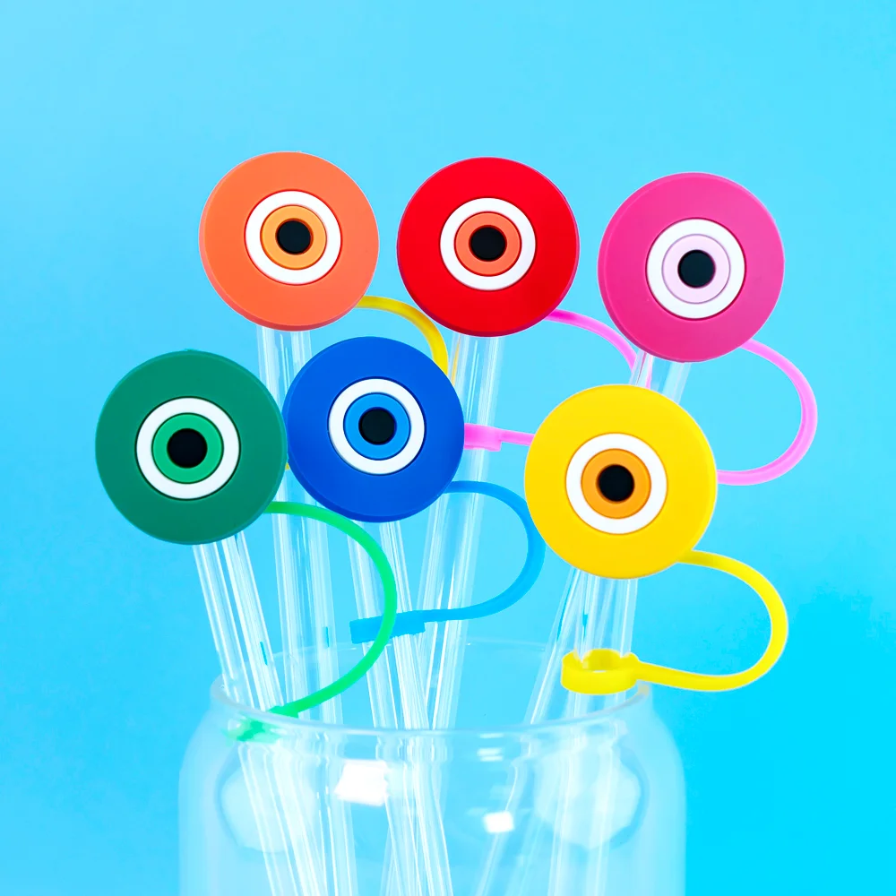 1PCS PVC Straw Cover Fashion Design Evil Eyes Straw Toppers Airtight Dust Cap Splash Proof Drinkware Straw Charms Party Supplies