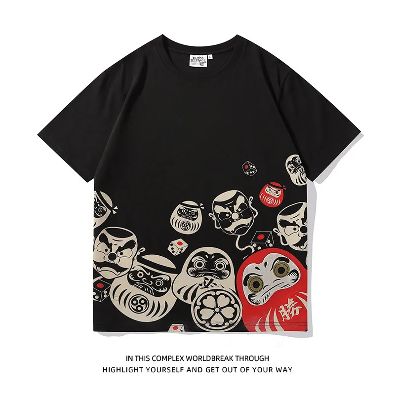2026 New Men's Harajuku Streetwear Daruma T-Shirt Japanese Fukujin Good Luck Graphic Tee Youth Cotton Crewneck Summer Top TShirt