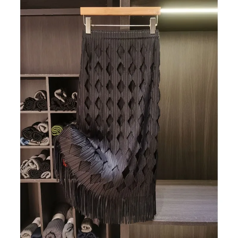 

Miyake Pleated High-End A-Line Skirt Plisse Women 2026 New High Slim Mid-Length Versatile Elegant Quilted Hollow Tassel Skirt