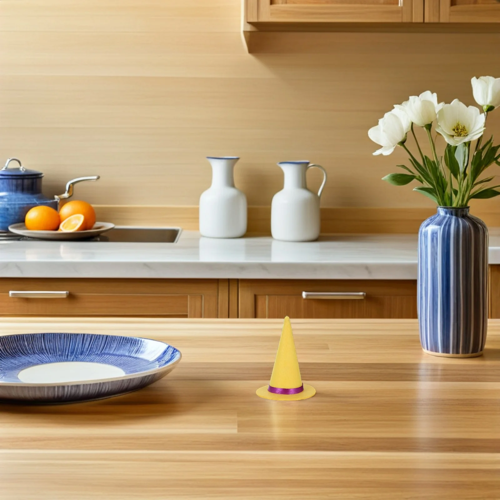 

12Pcs Mini Felt Witch Hats Bright Colored Halloween Bottle Toppers Cupcake Decorations Party Craft Supplies Decoration for Table