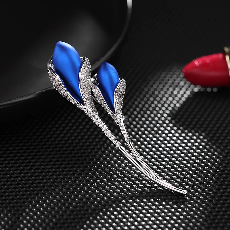 Accessorio spilla abito floreale, spilla retrò da donna con tecnica micro-intarsio laccato, spilla tulipano di fascia alta