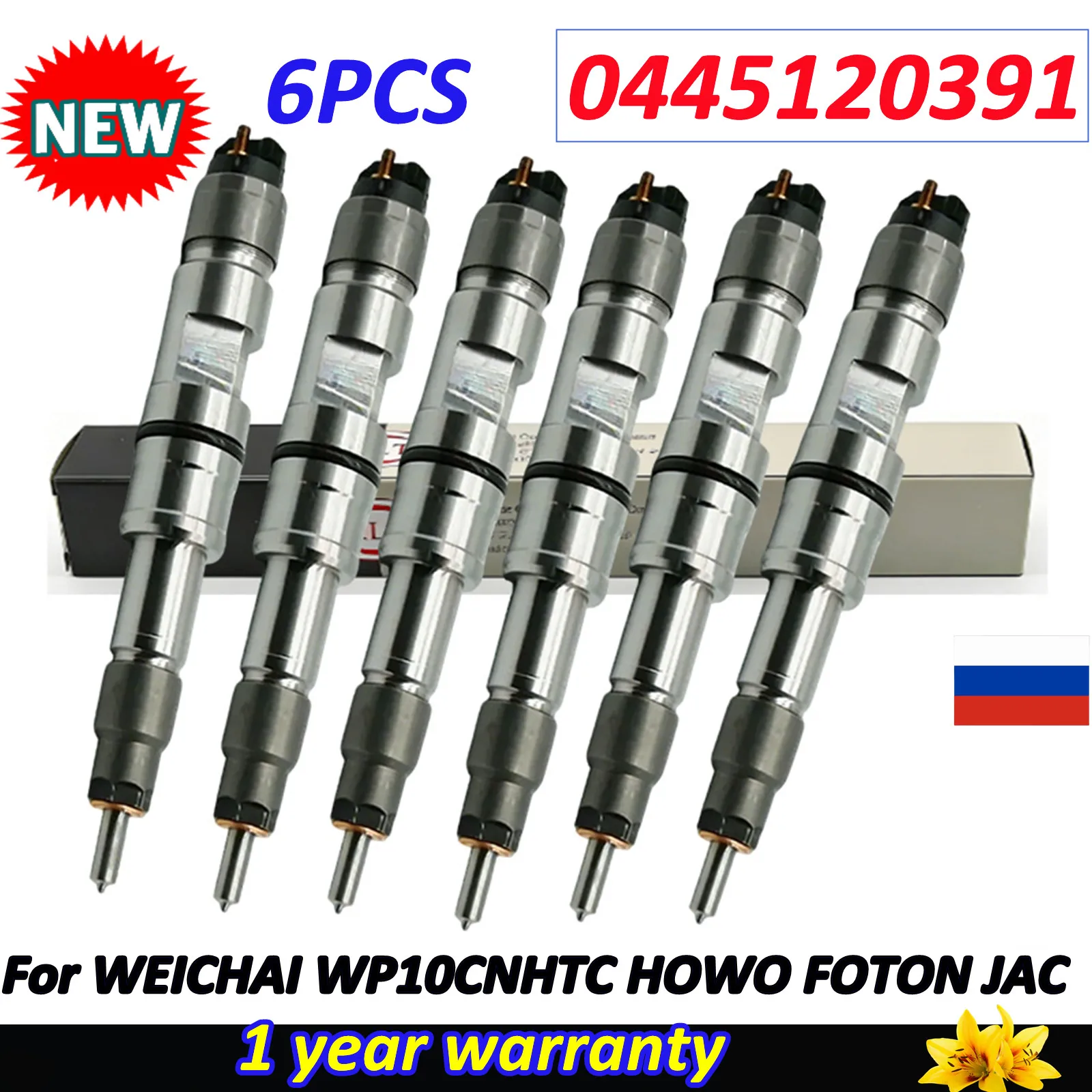 

6 PCS 0445120391 Genuine Diesel Fuel Injector Nozzle 612630090001 0 445 120 391 For WEICHAI WP10 CNHTC HOWO FOTON JAC