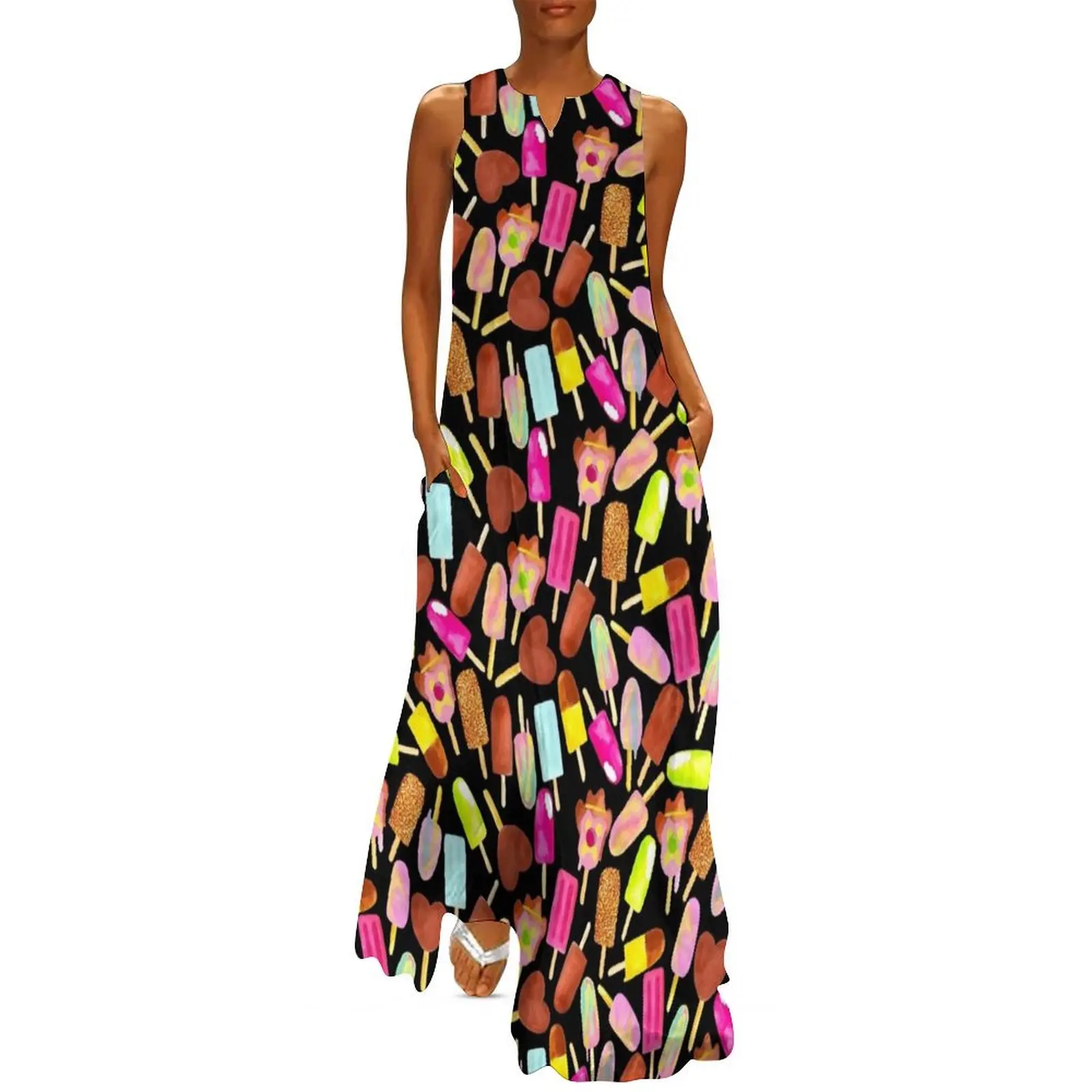 

Aussie Ice Creams Scatter Black Long Dress evening dress women Dress