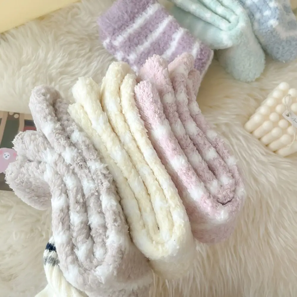 6 أزواج الحلو شريط المرجان الصوف الجوارب المرقعة أفخم رشاقته المخملية الجوارب الجوارب لينة النوم الجوارب الخريف/الشتاء