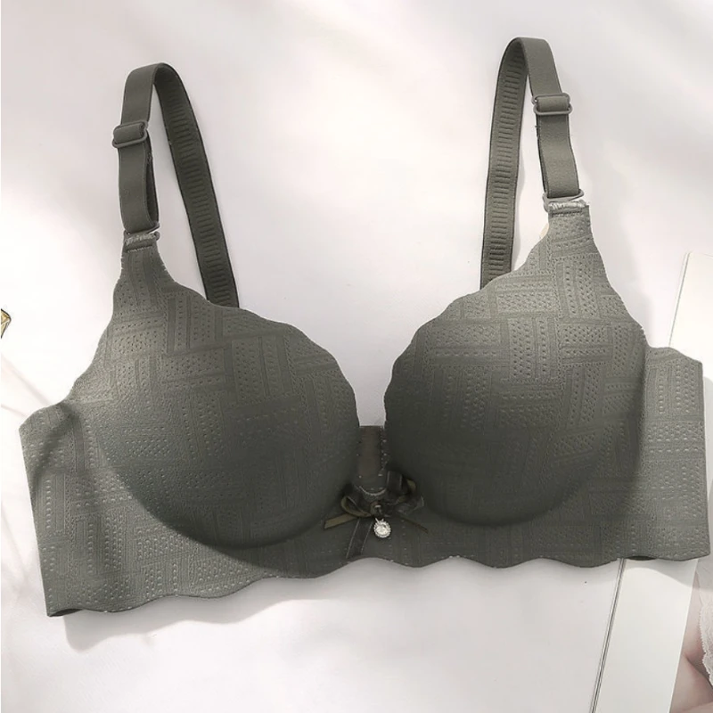 Traditional Gathering Girl Underwear Comfortable Skin Pure Color Pure Desire Nylon Material Small Chest Gathering Secure Straps