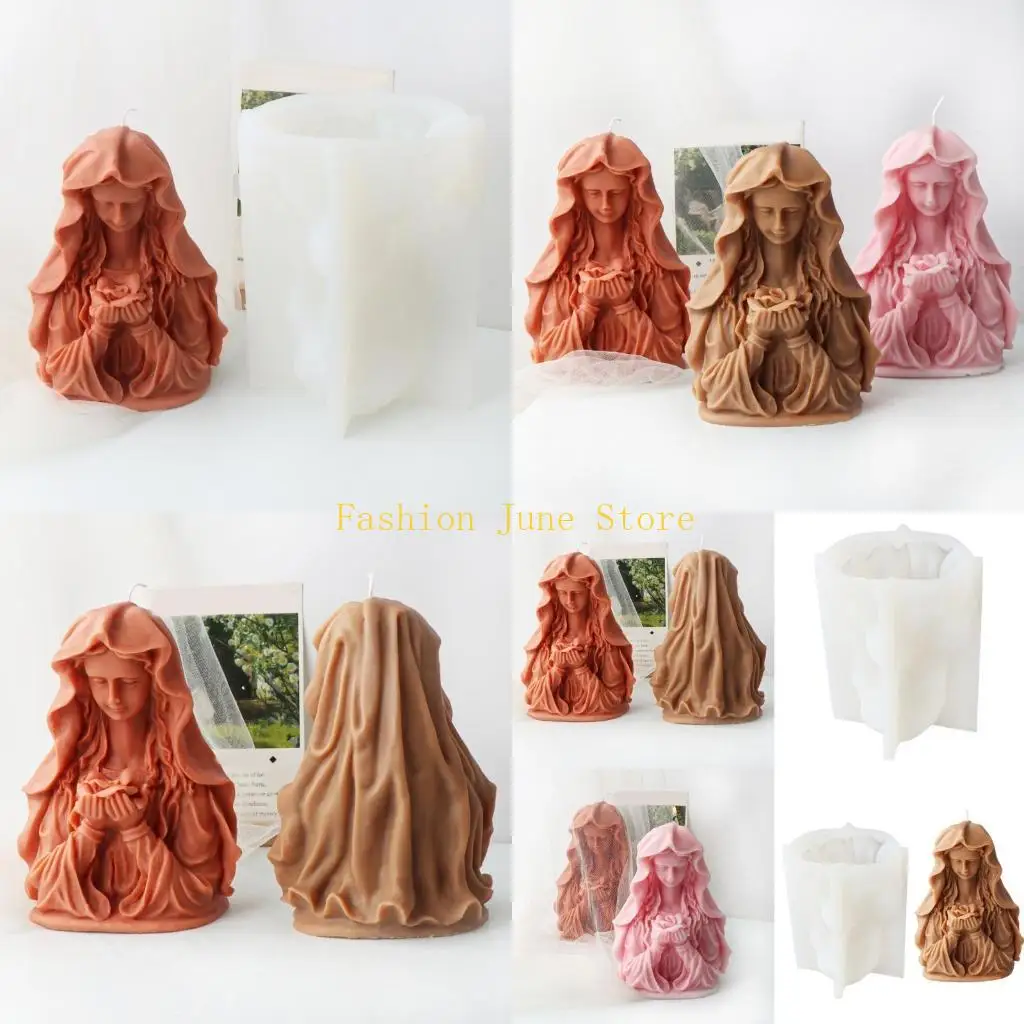 

N5KA Silicone Mold Holding Flowers Girl Shaped Wax Mold Scented Making Mould Handmade Ornament Mould