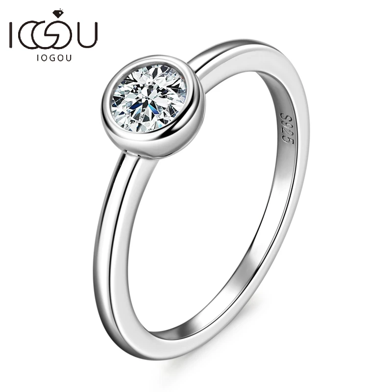 IOGOU Moissanite Engagement Rings 5mm D Color Round Solitaire  Diamond Rings Real 925 Silver Women's Accessories Wedding Jewelry