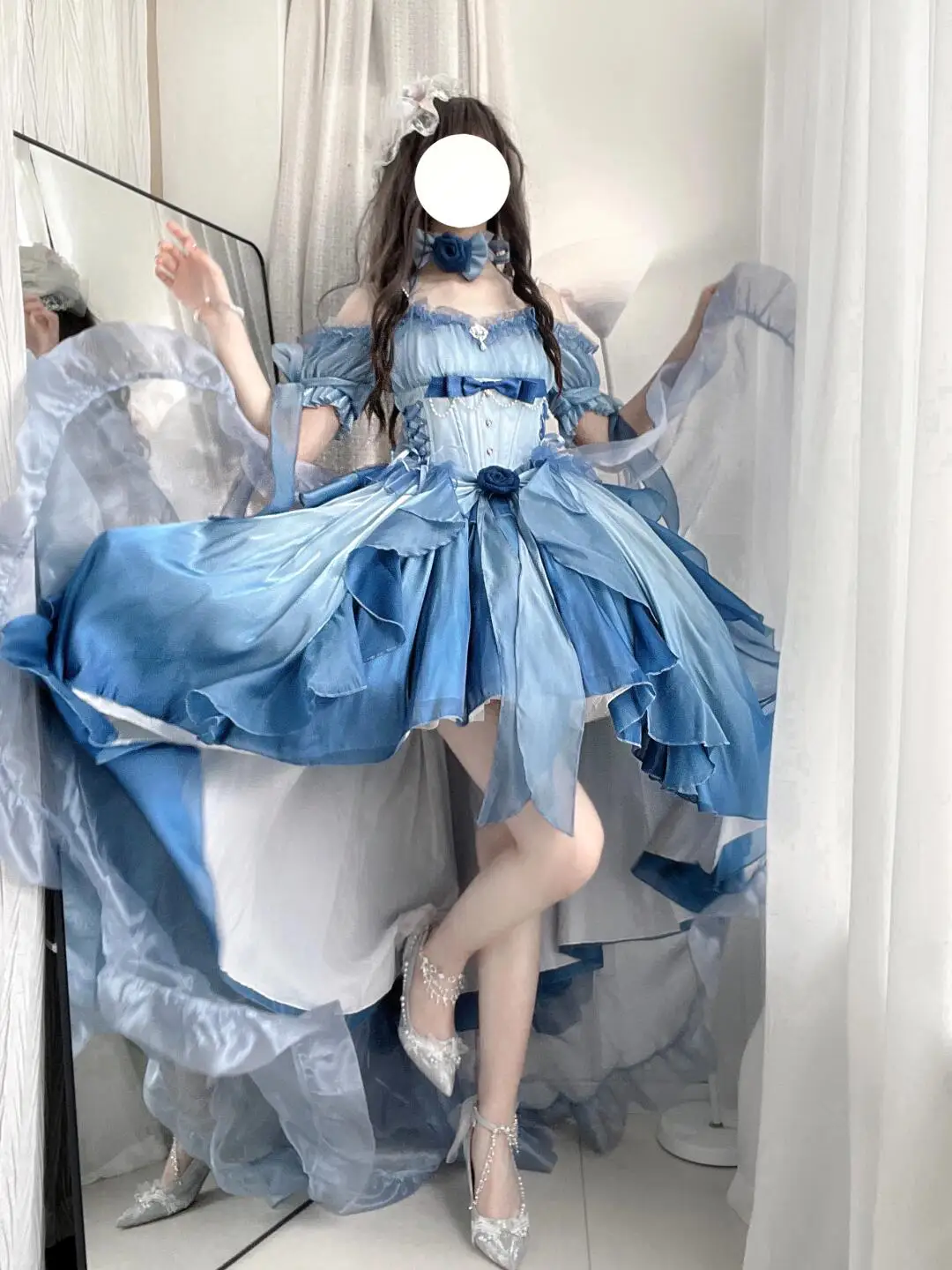 

Фиолетовое свадебное платье в стиле Лолита с пышными короткими рукавами, модное, асимметричное, с тщательной отделкой, фасонное, пышное платье принцессы с кринолином