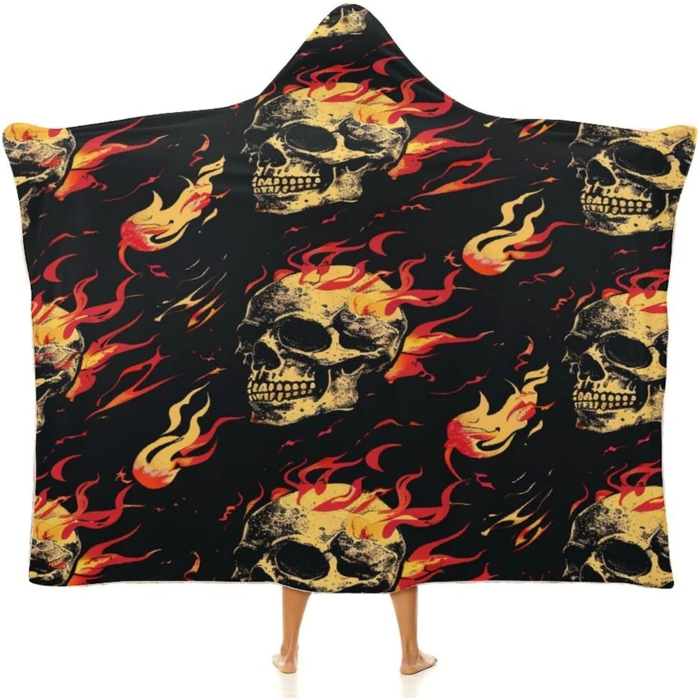 Skeleton Wearable Blanket Hoodie, Skull Hooded Blanket Fleece Cozy Warm Soft Hooded Blanket for Women Girls