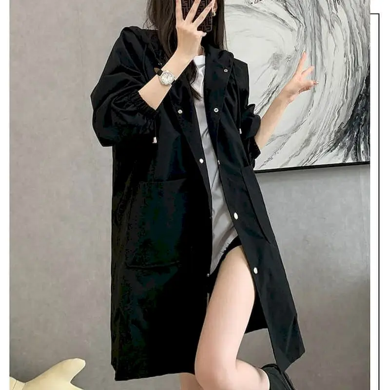 Solid Trench Coats for Women Long Sleeve Casual Korean Style Workwear Mid Length Single Breasted Oversized One-piece Women Tops