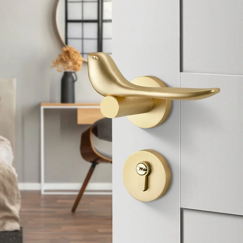 Golden Bird Door Handle Split Lock Indoor Bedroom Household Door Lock Household Magnetic Quiet Wooden Door Decoration