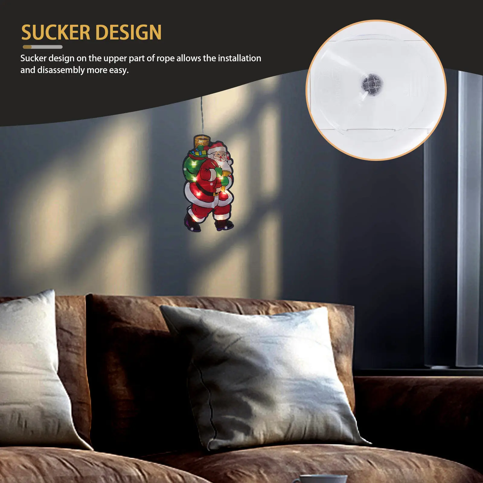 1Pcs Christmas Decorative Lamp Santa Claus Suction Cup Light Window Hanging LED Light Party Home Festival Decor