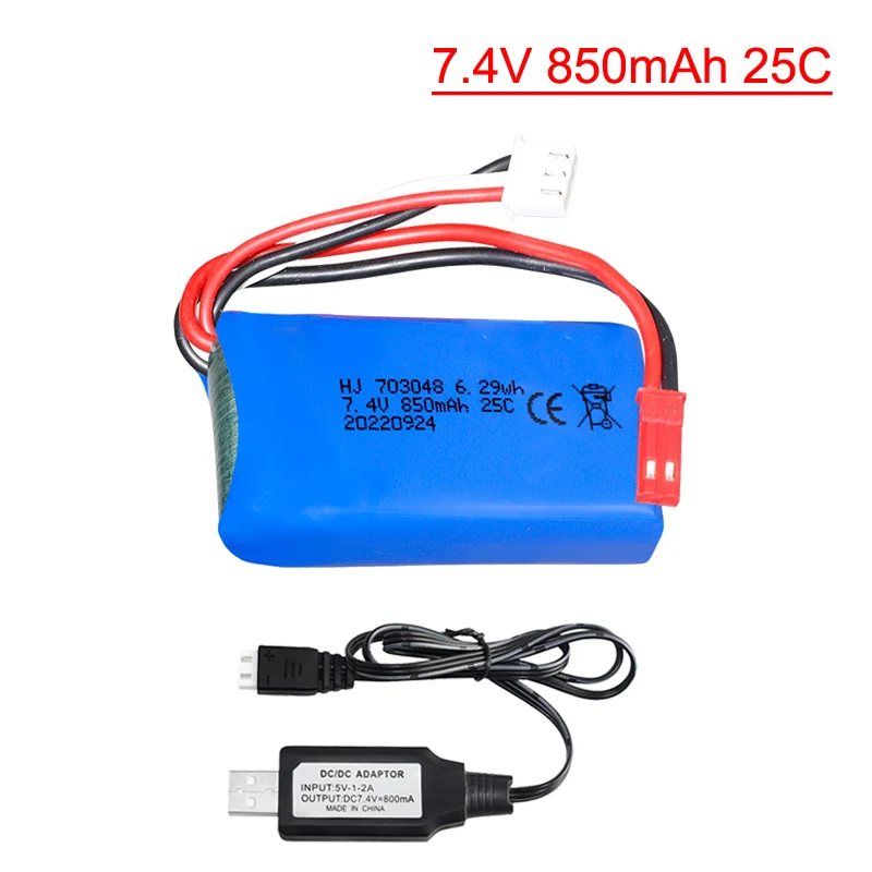 7.4V 850mAh 25C 703048 bateria Lipo wtyczka JST dla X600 U829A U829X 907 V912 V262 V353 BQ202 V333 RC Quadrocopter 2S wysokiej mocy