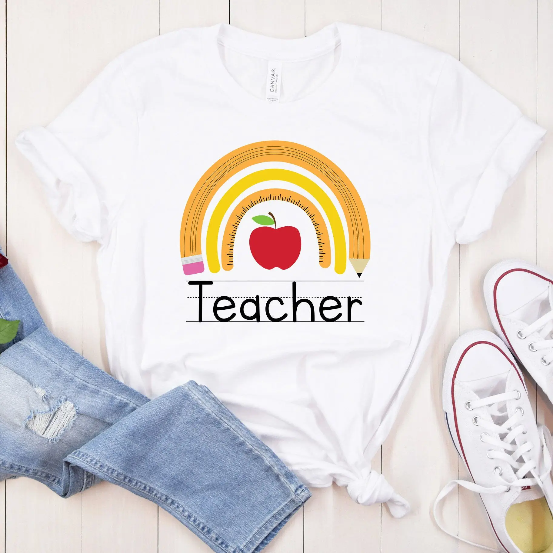 Teach Love Inspire Apple Tshirt Summer Men Women Fashion Vintage Graphic Tshirts Funny Cartoon Fruits Pattern Camisetas Tops Tee