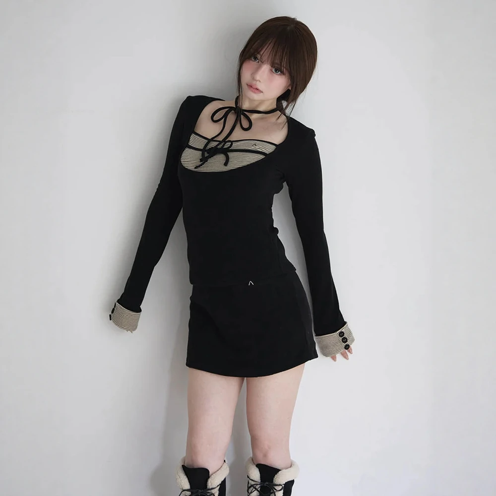 Primavera Autunno Lady Japan Style Sweet Girl Gonna Set Nuovo 2025 Donna Slim Fit Elegante Sexy Top a righe Gonna Set da 2 pezzi