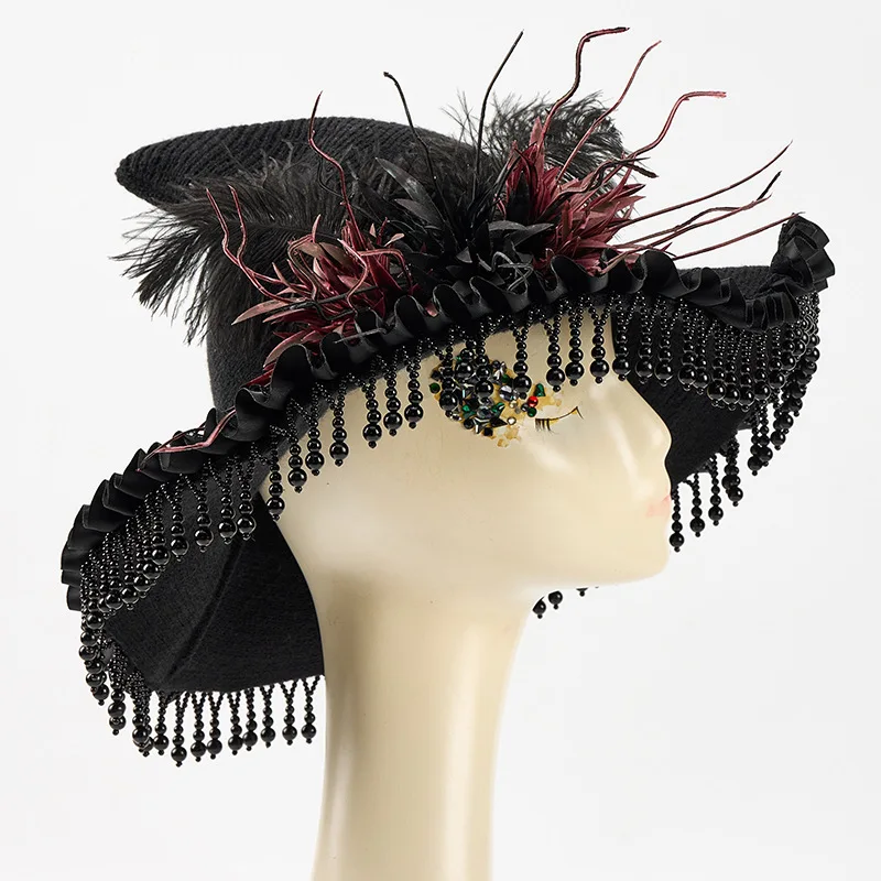 Gothic Style Cosplay Dark Witch Ghost Bride Widow Hat Halloween Costume Headwear Hair Accessories Medieval Style Pirate Hat