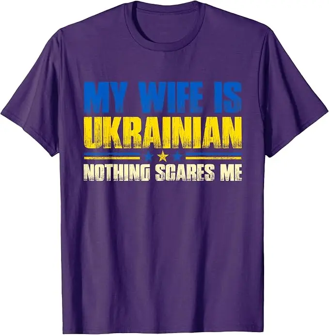 T-Shirt mit Aufdruck „Meine Frau ist Ukrainerin – Nichts macht mir Angst“ – Ukraina-Stolz-Flagge Y2K-Buchstaben Grafik-Slogan-T-Shirt – Herrenmode-Kleidung – Detail 16