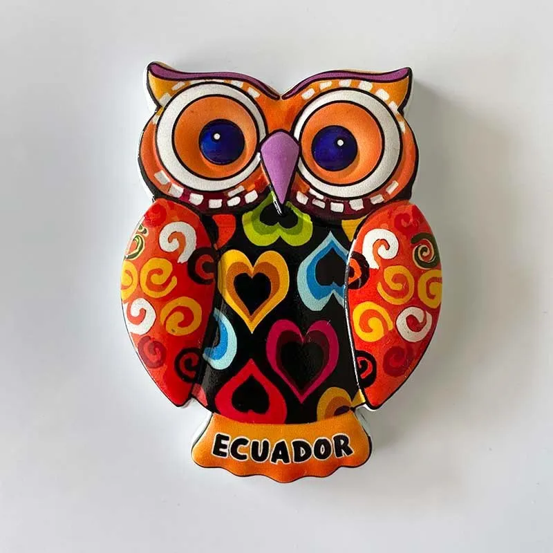 

Ecuador Cultural and Creative Travel Souvenir Craft Decoration Cute Owl 3D Painted Magnetic Fridge Magnet