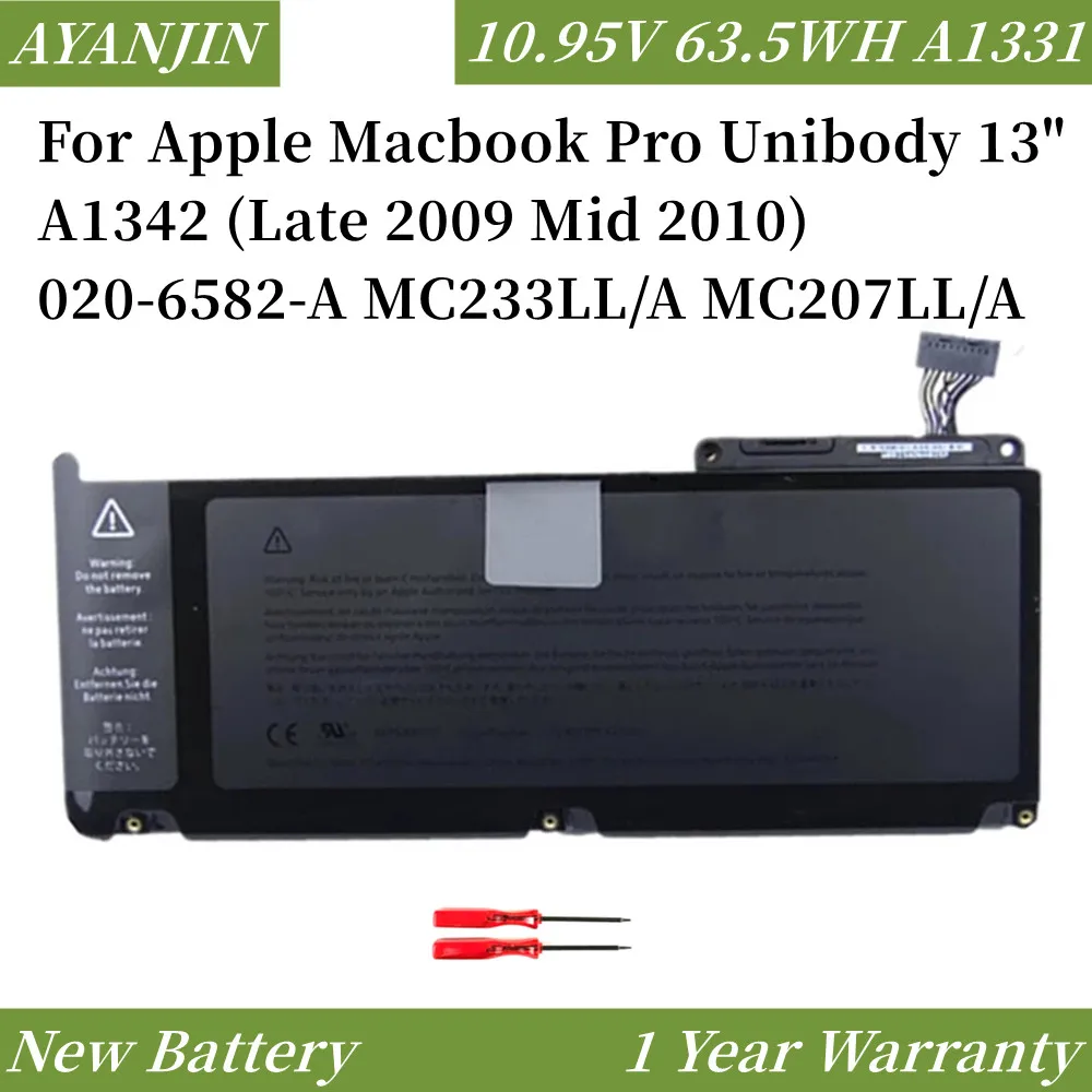 

New A1331 Laptop Battery For Apple MacBook 13.3"A1342 Unibody MC207LL/A MC516LL/A 020-6809-A 10.95V 63.5WH