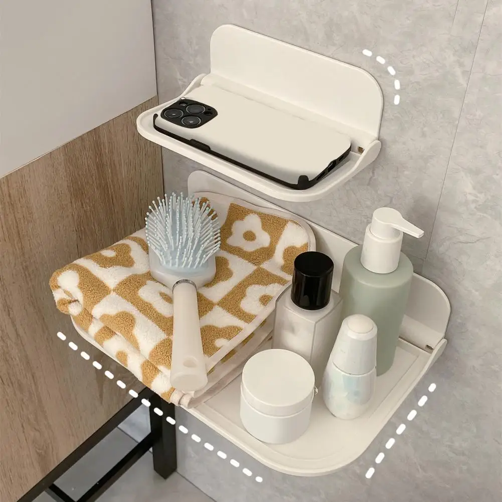 2026 رف تخزين الحمام ذاتي اللصق قابل للطي رف مثبت على الحائط رف تخزين موفر للمساحة لغرفة المنزل #5