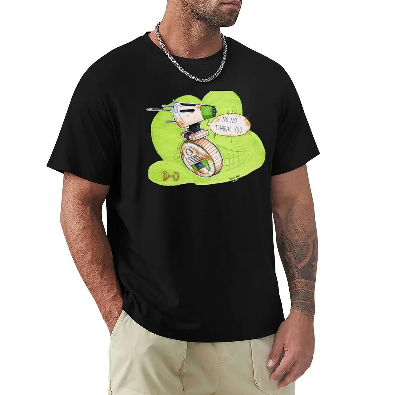 D-0 Droid No thank you T-Shirt Urban Style Casual Short Sleeve Top