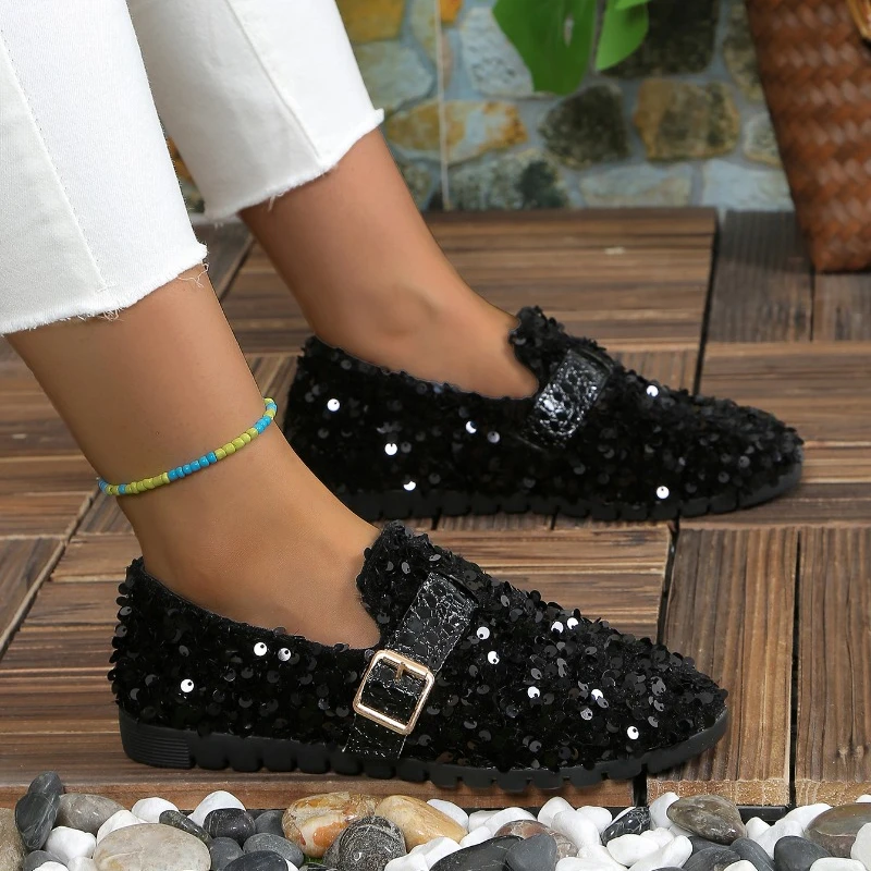 

Flat Shoes for Women Glitter Sneakers Casual Female Slip-On Bling Platform Comfortable Plus Size Loafer Shoes Zapatos De Mujer