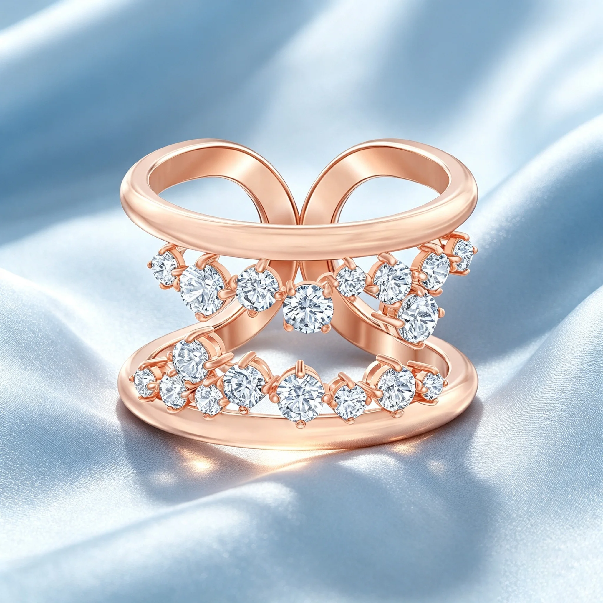 Women's Multilayer Stackable Open CZ Butterfly Floral Ring