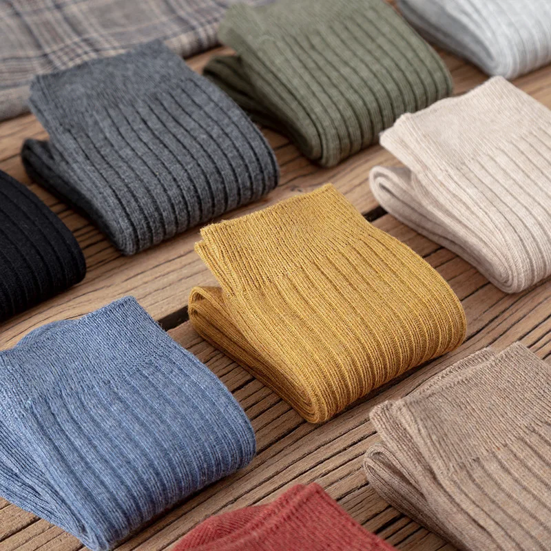 

Осень/зима, женские носки до середины икры, утепленные шерстяные однотонные носки в рубчик, высококачественные свободные модные японские носки для экипажа