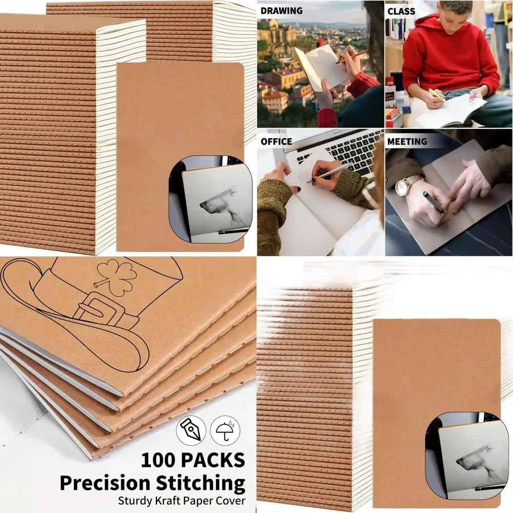 

Bulk 100 A5 Kraft Lined Journals, 60-Page Travel & Subject Notebooks, School & Office Supplies