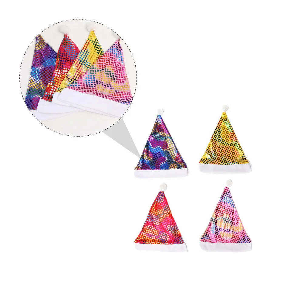 

4Pcs Shiny Xmas Santa Hat Comfortable Cloth Design Ideal for Christmas Parties Kids Fun Gift and Family Celebrations