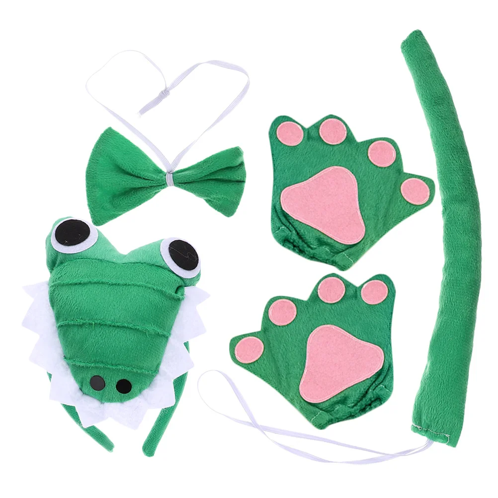 Conjunto de fantasia de jacaré de Halloween para adultos e crianças com bandana, luvas de cauda, gravata borboleta, animal peludo, roupa de festa, equipamento de cosplay exclusivo