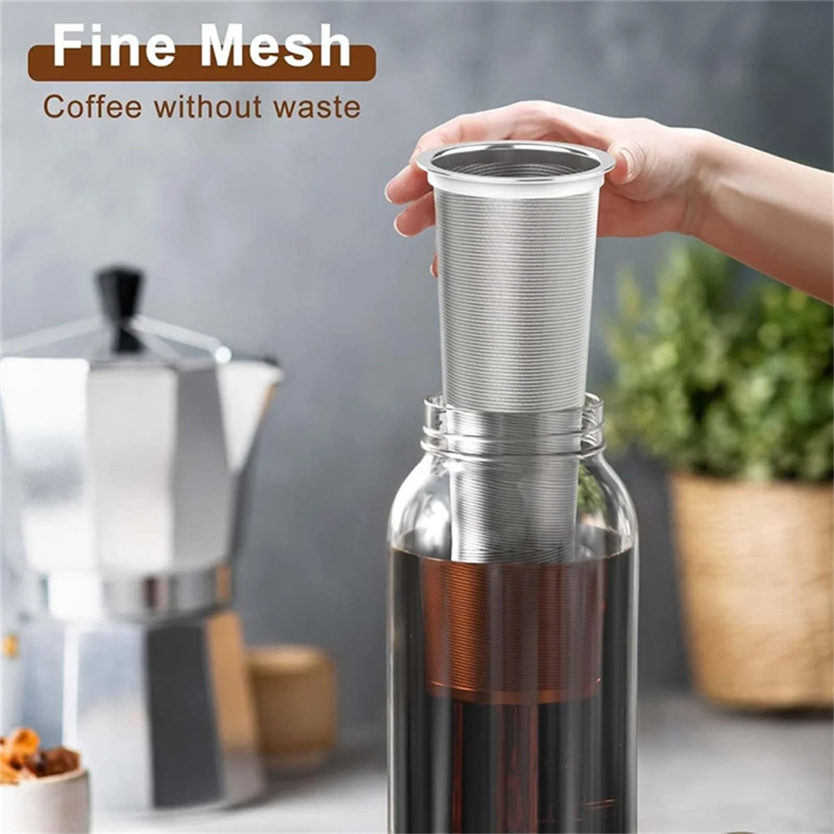 A77I Filtro per caffè freddo per brocca MasonJar in vetro da 32 OZ - Maglia fine, filtro in acciaio inossidabile 304 con anello di tenuta