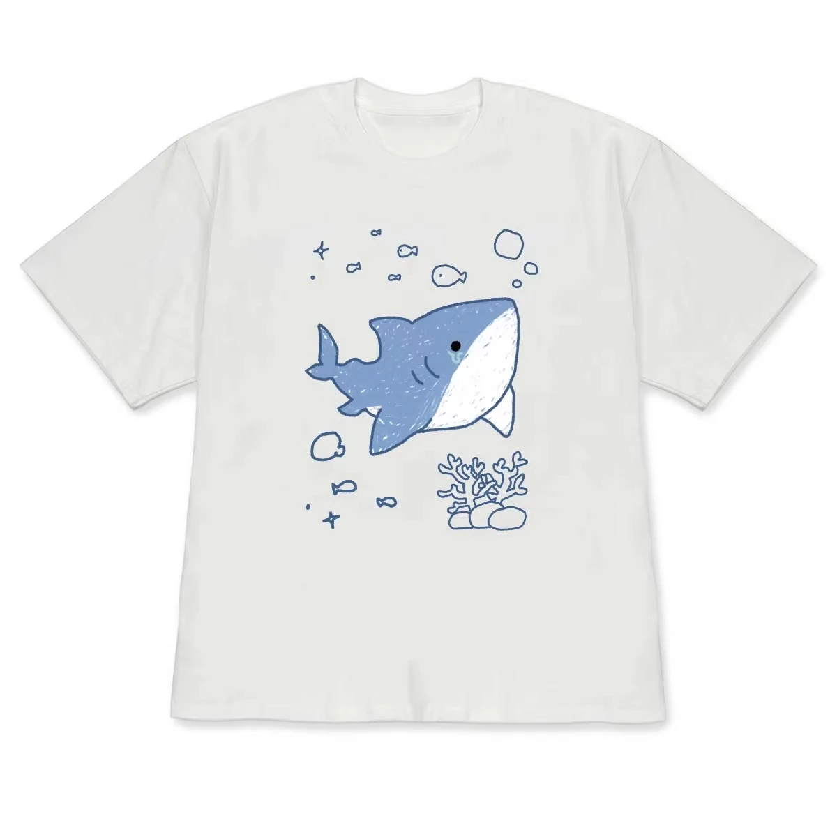 Unisex Cute Ocean Animal Graphic T‑Shirt Hand Drawn Shark Seahorse Jellyfish Octopus Puffer Fish Print Casual Short Sleeve Tee