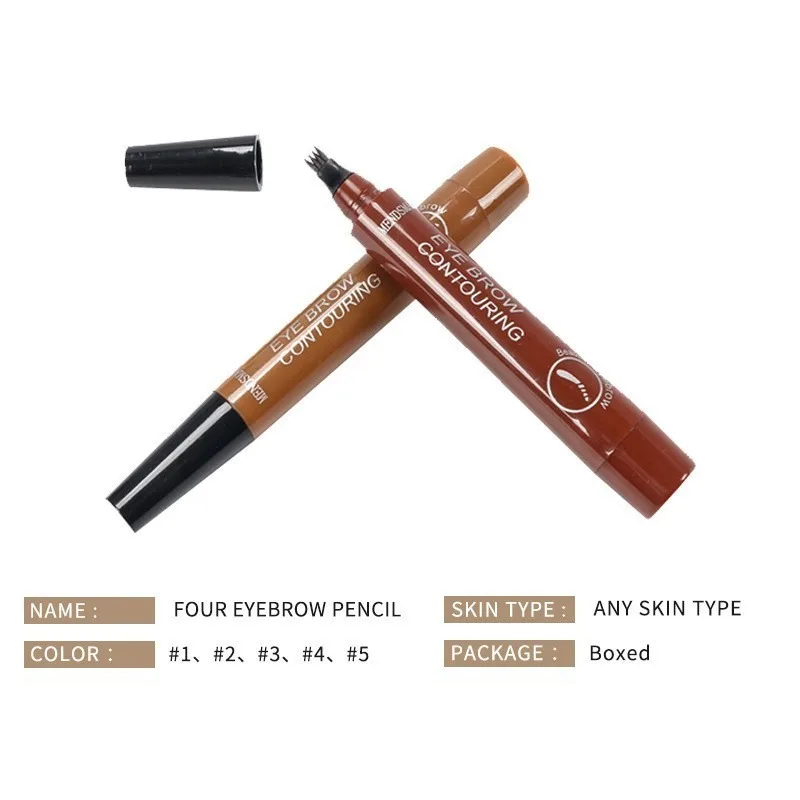 4 Splitted Head Eyebrow Pencil Long Lasting Smudge Proof Waterproof Sweat Resistant High Pigmented Easy Apply Liquid Brow Pen