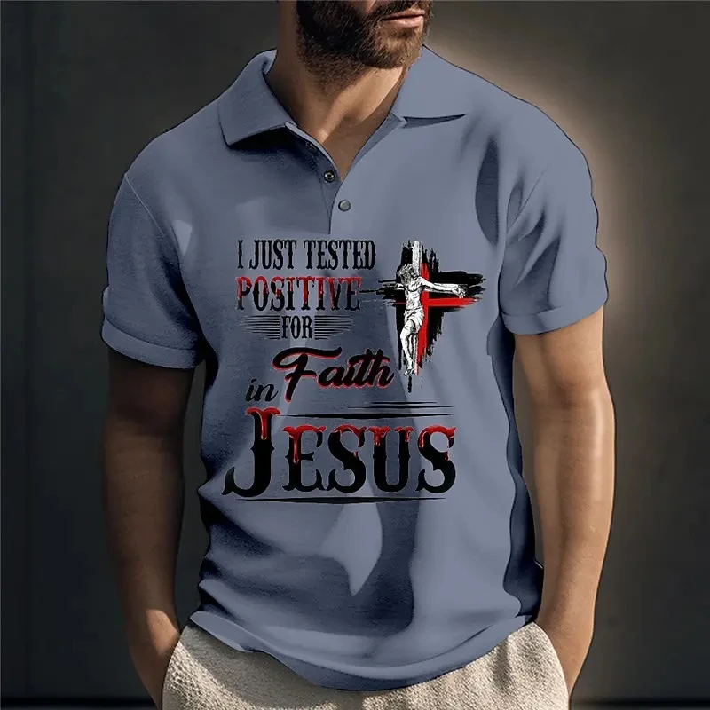 Christ Jesus 3D Printing Polo Shirt Man Summer Lapel Short Sleeve Oversized Top Casual Tee Loose Streetwear Button Up Tshirts